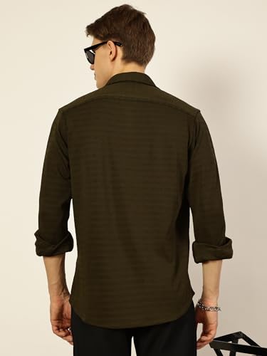 Image of Thomas Scott Men's | Solid | Textured Fabric | Full Sleeve | Regular Fit | Polyester-Blend | Spread Collar | Casual Shirt