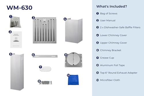 Image of Hauslane Range Hood Wall Mount 30 inch Ducted /Ductless Convertible Kitchen Hood with Stainless Steel and Tempered Glass Stove Vent Hood, 3 Speed, LED Lamps, European Style WM-630