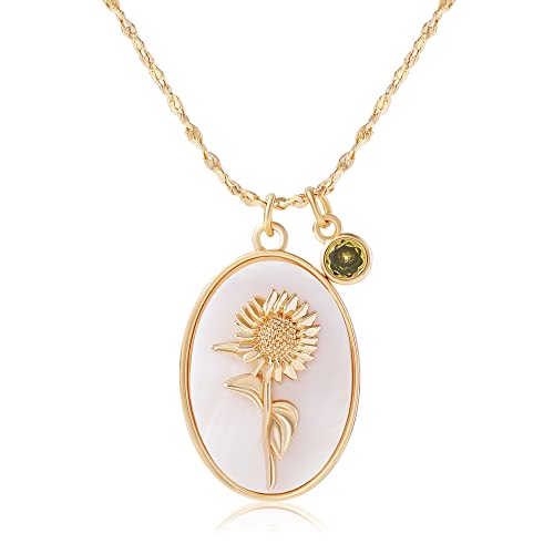 Collar de camafeo de concha de flor de nacimiento con dijes de piedra natal para mujer: delicado chapado en oro de 18 quilates con cristales vintage personalizados, regalos estéticos de cumpleaños,