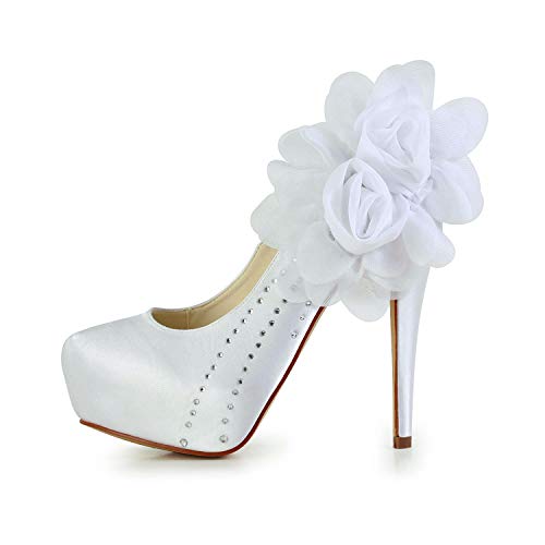JIAJIA 2018A Women's Bridal Shoes Closed Toe High Heels Satin Platform Pumps Flower Wedding Shoes - Image 4