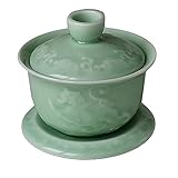 GDLK Gaiwan 200ml Cup Porcelain Teacup Celadon Mythical Beast Chinese Gongfu Tea Set, Green