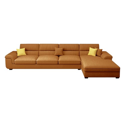 Image of Italino 5 Seater Luxurious L Shape Fabric Sofa Set (Right Side Lounger, Orange) | 5 to 6 Person Wooden Corner Sofa Couch for Living Room Bedroom Home Hall Furniture