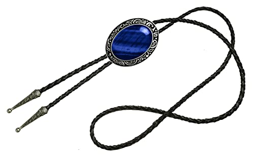 Image of Moranse Bolo Tie with Natural Tiger Eye Stone Celtic Style Genuine and Cowhide Rope