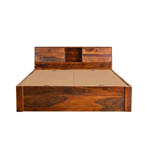 Image of Solid Sheesham Wood Bed Wooden Dreamy Nights Bed for Bedroom and Home Furniture | (Storage Bed -4)