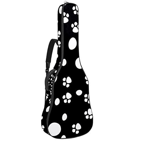 Housse de guitare en tissu Oxford imperméable avec bandoulière réglable Motif cercles et pattes Blanc - Les Beatles, Paul McCartney, John Lennon, RIngo Starr, George Harrison Housse de guitare en tissu Oxford imperméable avec bandoulière réglable Motif cercles et pattes Blanc