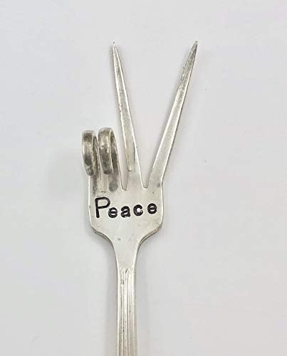 PEACE Sign fork, Plant Marker for Pots Container Garden, recycled Silver Plate, Hand stamped, Best Selling Item
