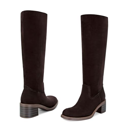 Image of ZJGZF Womens Banana Knee High Boots Square Toe Comfortable Boots Block Heel Riding Boots Wide Calf Tall Boots