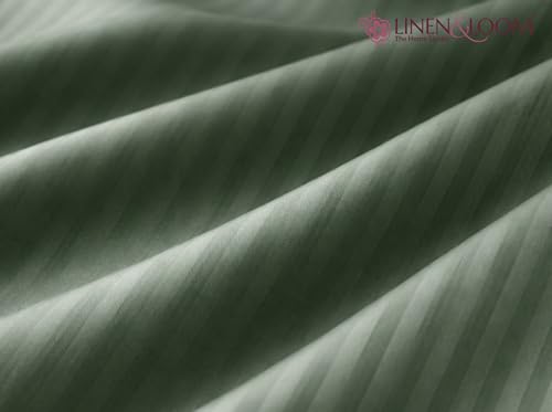Image of Linen & Loom Elegance Series (60x90 inches) Bedsheet with 1 Pillow Covers | Luxury Striped Cotton Blend Bedsheet Set | Soft, Breathable & Hotel-Style Finish | TC 200 (Mediterranean Green)