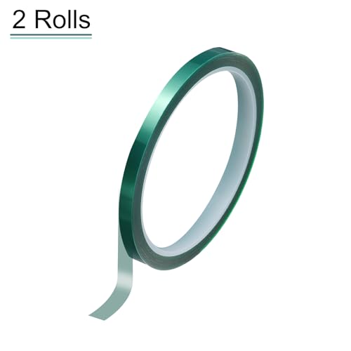 Image of HARFINGTON 2 Rolls High Temperature Masking Tape 1 /4 inch x108ft(6mmx33m) 0.05mm Thick PET Film Silicone Adhesive Heat Resistant Tapes for Heat Press Anodizing Circuit Board, Dark Green