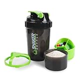 XTKS Shaker Bottle - Protein Shaker Cup with Storage Compartments - Leak-proof Workout Shake Bottles with Mixer for Smooth Mixing-500ML/16oz (GREEN & BLACK)