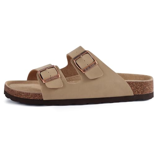 Image of KIDMI Unisex Summer Sandals Arch Support Cork Footbed Slide Sandals with Double Adjustable Buckle for Women Men