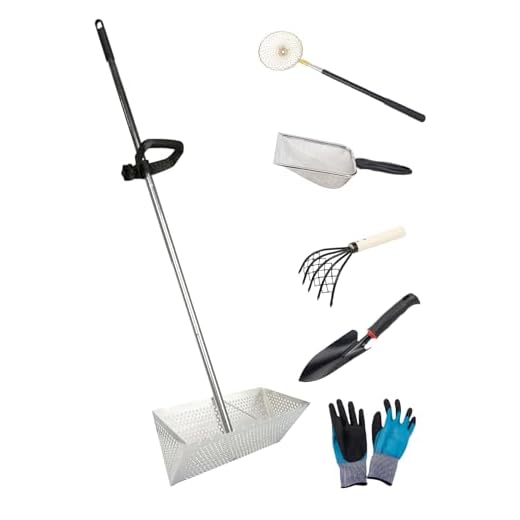 Sand Fleas Rake Set,Detachable 47 Inches Long Handle,Includes 1pcs Sand Flea Rake,1pcs Sand Sifter,1pcs Beach Mesh Shovel,1pcs Black Beach Shovel,1pcs Claw Rake with Mesh Net,One Pair of Gloves