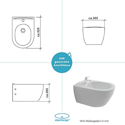 Alpenberger Hänge WC Set mit Bidet | Kloschüssel mit WC Sitz mit Absenkautomatik | Bidet für Intimdusche mit Hahnloch und Überlaufschutz | Sitzbad für Toilette | Passend Geberit – Bild 8