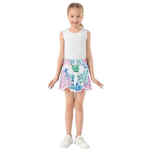 Toddlers Tennis Skirts Watercolor Coral Reef Seahorse Girls' Shorts Athletic Skorts Cute Comfy Little Girl 4t3