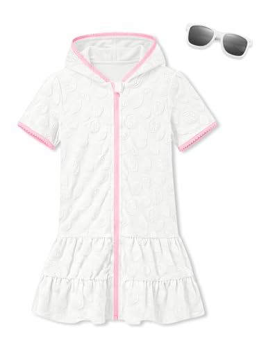 Image of BesserBay Girls Summer Beach Quick Dry Cover Up Ruffle Hem Terry Smocked Hooded 4-14 Years with Pockets