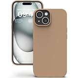 YATWIN Coque pour iPhone 15 Plus, Coque TPU Aspect Silicone Liquide avec Doublure, Protection Caméra et Écran 1mm, Fine et Légère, Anti Rayures, Cappuccino
