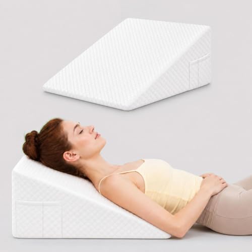 Image of OAISZ Wedge Pillow for Sleep Apnea, 10-Inch Memory Foam Top, PureWhite | Bed Wedge Pillow for Headboard Triangle, Acid Reflux, After Surgery, Snoring, Provide Comfort for Reading and Gaming in Bed