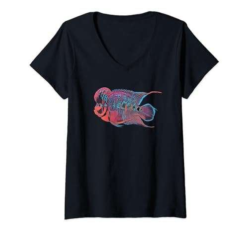 Mujer Cuidador de peces tropicales Flowerhorn Camiseta Cuello V