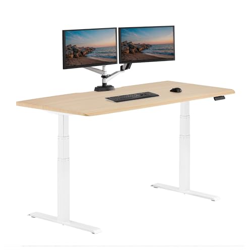 Vari ComfortEdge 72x30 Inch Electric Standing Desk Height Adjustable Large Office Sit Stand VariDesk with Sloped Edge Memory Presets 180 LB Capacity + Tool-Free Assembly (Light Wood)