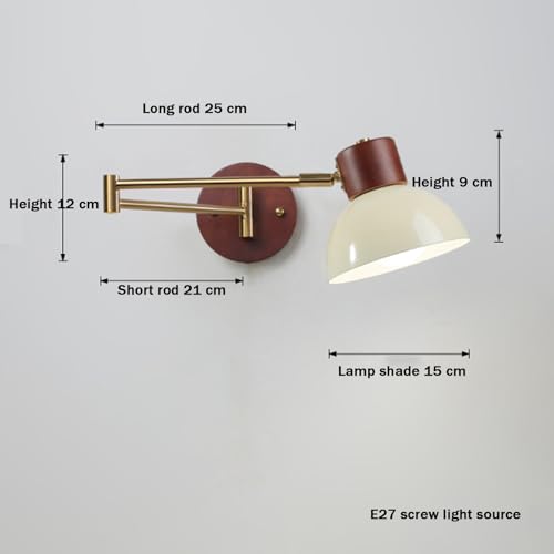 Aplique de pared E27 vintage color crema con cable de 1.5m e interruptor rotación ajustable C 6