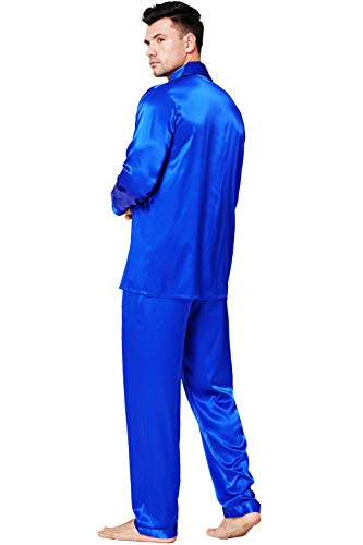 Lonxu Pajamas Set Mens Silk Satin Pajamas Long Sleeve Loungewear Two-Piece Sleepwear Button-Down Pj Set S-XXXXL
