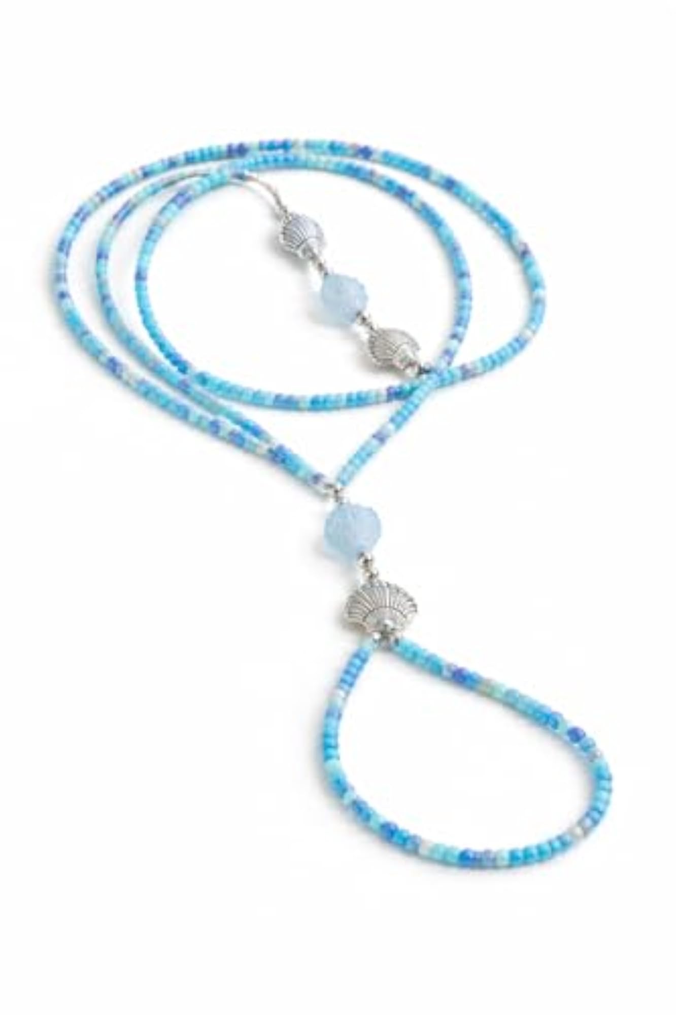 Blue Seed Bead Barefoot Sandal Anklet with Shell Charms