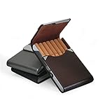 Leather Stainless Steel Cigarette Case Box - Regular Size Cigarette Pocket Holder， One-Hand Operate Cigarette Case for Men and Women