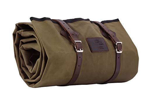 1844 Helko Werk Handmade Waxed Canvas Cowboy Bedroll - Camping Bed Roll with Leather Straps and Zipper - Waterproof Waxed Canvas Portable Bed - Packable Sleeping Bag (Bedroll Olive) #F8761O