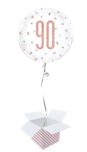 Rose Gold Glitz Age Holographic Round Foil Helium Balloon- Inflated Balloon in a Box (Age 90, Birthday) โ image 1