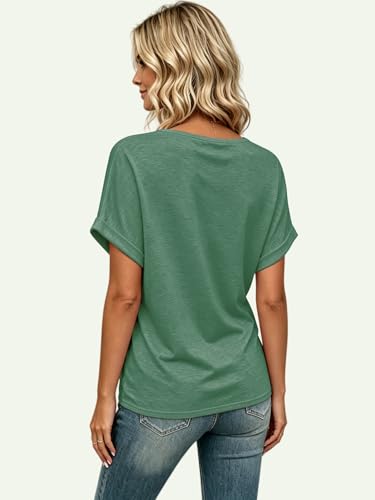 Image of T Shirts Short Sleeve V Neck Tees Womens Tops Beach Vacation Fashion Clothes 2026 Casual Summer Spring Fall Outfits