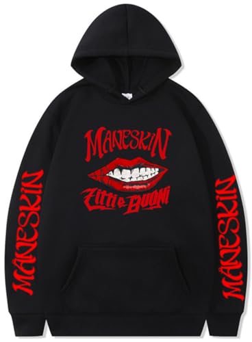 Photo de Silver Basic Maneskin Unisexe Femme Rapper Hip Hop Sweat à Capuche Vêtements de Sport en Duvet-Black-M1