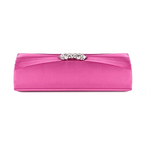 Image of Evening Bags For Women Pleated Satin Rhinestone Brooch Prom Clutch Purse With Detachable Chain Strap