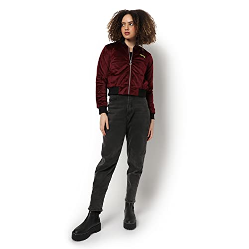 Image of Campus Sutra Women's Puffer Regular Fit Bomber Jacket for Winter Wear | Standing Collar | Full Sleeve | Zipper | Casual Jacket for Woman & Girl | Western Stylish Jacket for Women