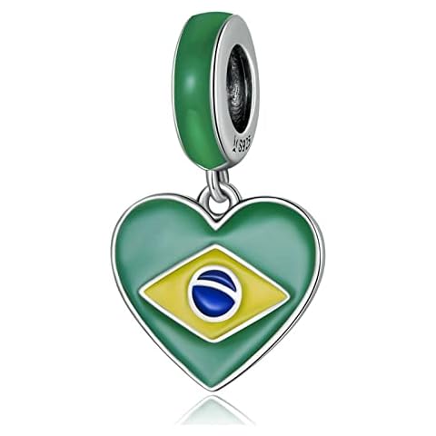 HMMJ 925 Sterling Silver Charm Bead, Drop Oil Love Brazil Flag Dangle Beads Gift for Women Girl Troll Chamilia Charm Bracelet Necklaces Diy Jewelry Making Cover