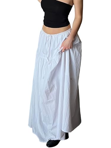 Women's Bohemian Long Skirts Vintage Y2k Ruffle Maxi Elastic High Waist A-Line Tiered Skirts Beachwear