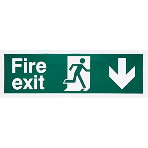 UK Safety Store Fire Exit Arrow Down Sign 300mm x 100mm - Self Adhesive Cover