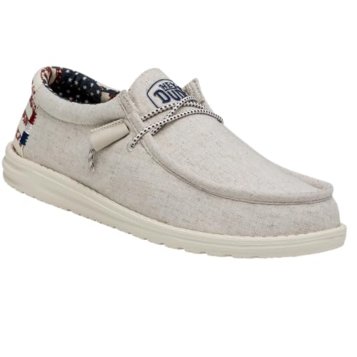 Image of HEYDUDE Men's Wally Patriotic Slip On Shoe | Lightweight Canvas Loafers with No Tie Laces