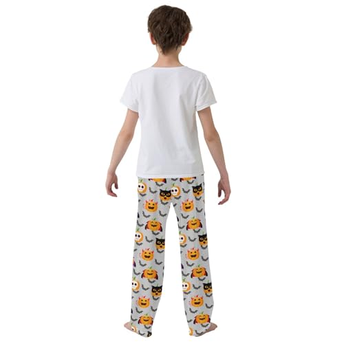 Pumpkin with Witch Hat Skull Boys Long Pants Soft Trousers Elastic Waist Kids Lounge Bottoms with Pockets S-XL3