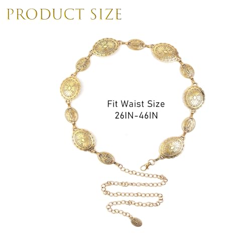 Women Boho Chain Belts, Western Cowgirl Waist Links Belt Adjustable Metal Concho Metal Chain Dress Belt Hollow Out Daisy Decorated Skinny Waist Belt For Dresses2