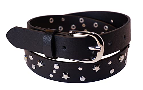 EANAGO Cinturón infantil 'Rockstar' para niñas (5-9 años, contorno de cadera 57-72 cm), con divertidos tachuelas Negro 65 cm Cover