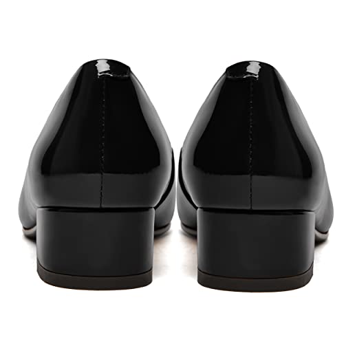 FEMSTEP Women's Low Heels Pointed Toe Casual Patent Leather Slip On Chunky Pumps Shoes 1.5 Inch4