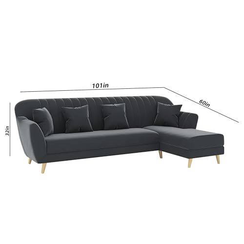 Image of Atticus RHS 6 Seater L Shape Sofa Set for Living Room (Black Fabric) Premium Fabric Sofa Set