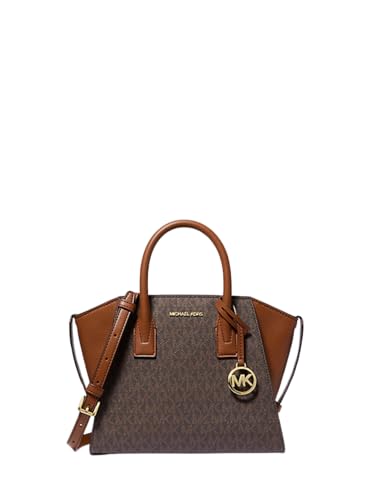 Michael Kors Logotipo Avril pequeno e bolsa de couro marrom PVC, PVC marrom, Small