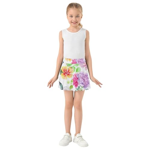 Joisal Watercolor Flowers Pastel Pink Athletic Shorts Girls Skorts Tennis Skirts Kids Breathable School Skirt 3t3