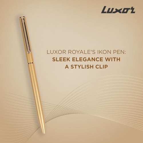 Luxor Royale, Ikon, Ball Pen, Pack of 1, Golden Body, Ink Colour- Blue, Gold Trim, Stylish Clip, Durable and Stylish, Sleek & Elegant, Exquisite Writing for Professionals, Ideal for Gifting
