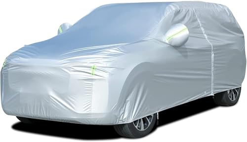 Image of Tecoom Light Shell Breathable Material Classic Zipper Design Waterproof UV-Proof Windproof Car Cover with Storage and Lock for All Weather Indoor Outdoor Fit 191-205 Inches SUV