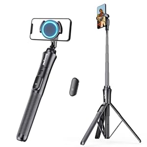 Sensyne 62” Magstick Selfie Stick Tripod, All-in-One Phone Tripod with Magnetic Phone Holder and Detachable Wireless Remote, Compatible with MagSafe, All Cell Phones