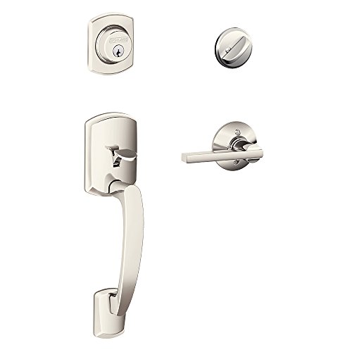 Image of Schlage Lock Company Greenwich Single Cylinder Handleset and Latitude Lever, Polished Nickel (F60 GRW 618 LAT)