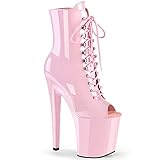  Pleaser Damen XTREME-1021 Plateau High Heels Stiefelette Lack Baby Pink 44 EU