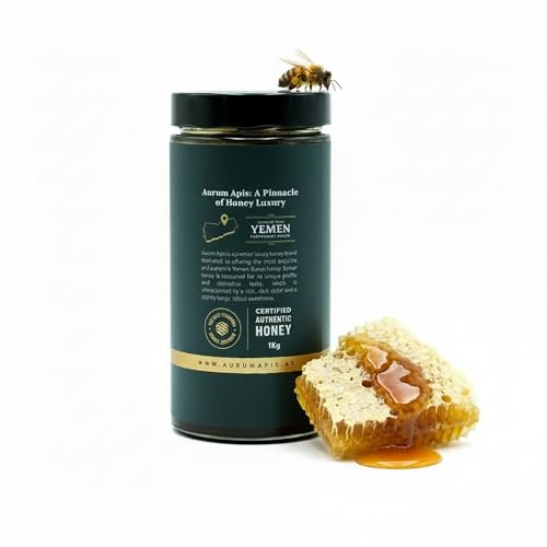 Image of Aurum Apis Raw Yemeni Sumar Honey, 100% Raw Unfiltered Pure Honey, Hand Harvested Organic Honey, Non-GMO, Rich in Nutrients & Energy Source, Respiratory Relief, Certified Thick Honey - 1kg Honey Jar